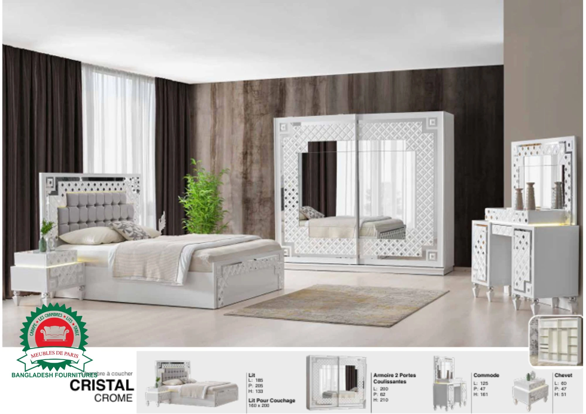 Chambre a Coucher CRISTAL Blanc