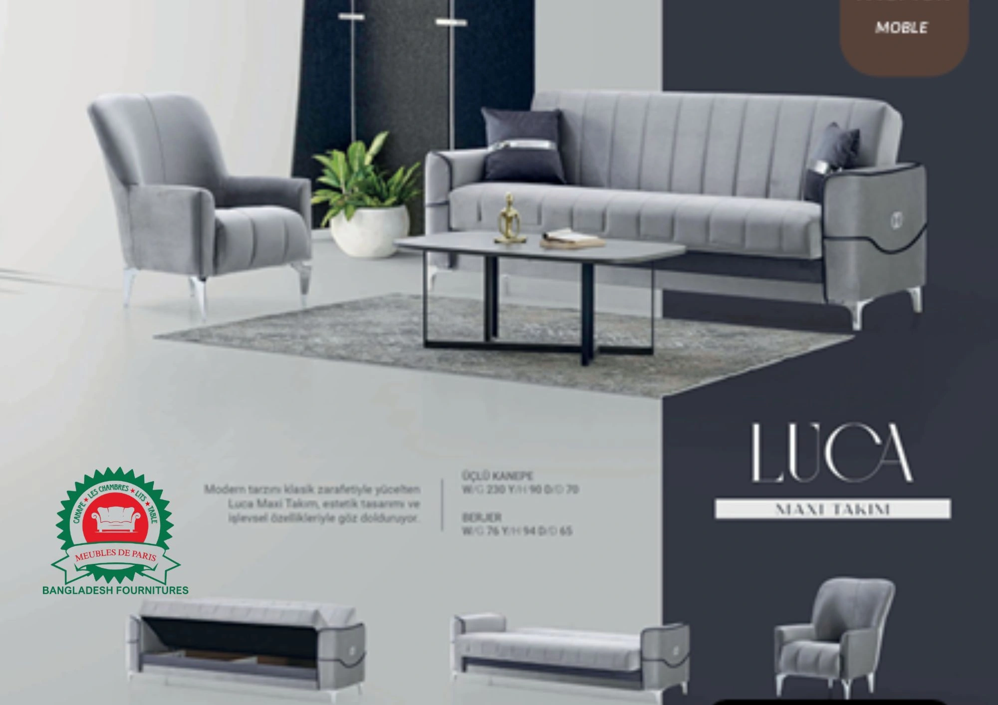 Canape LUCA 3+2+1 Gris