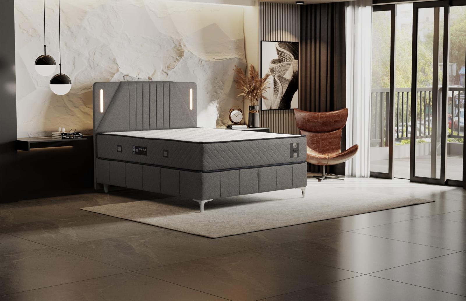 Lit Coffre PREMIUM 160 Gris