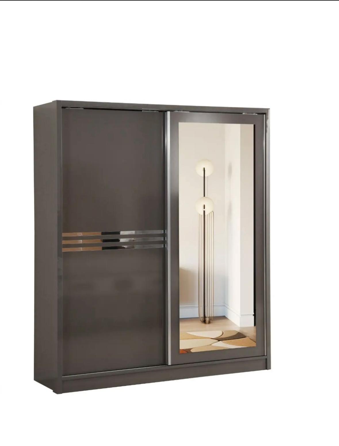 Armoire Coulissante STEEFAN Gris Argent 160