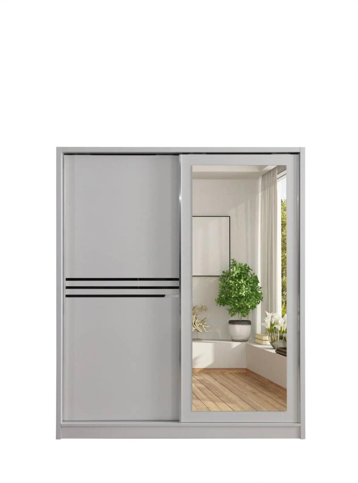 Armoire Coulissante STEEFAN Blanc Argent 160