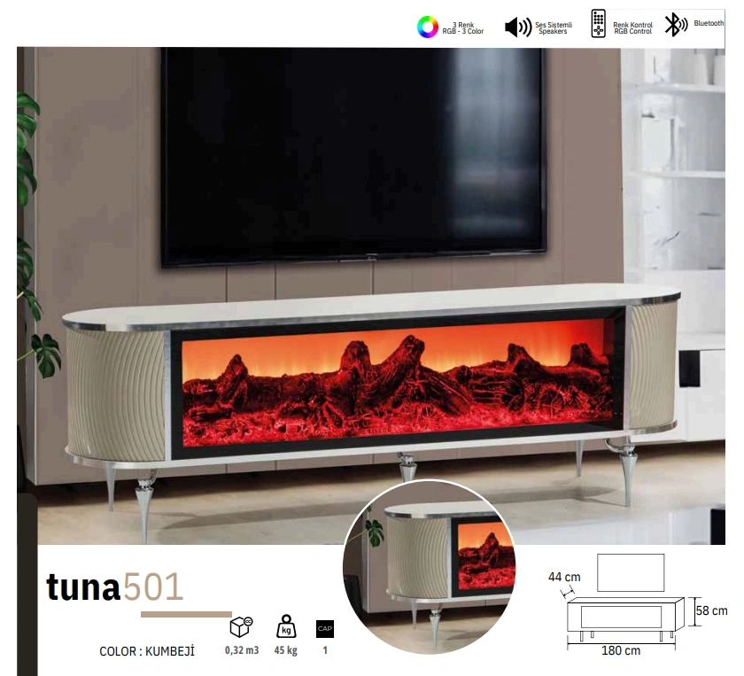 Meubles TV TUNA Avec Cheminee 180cm