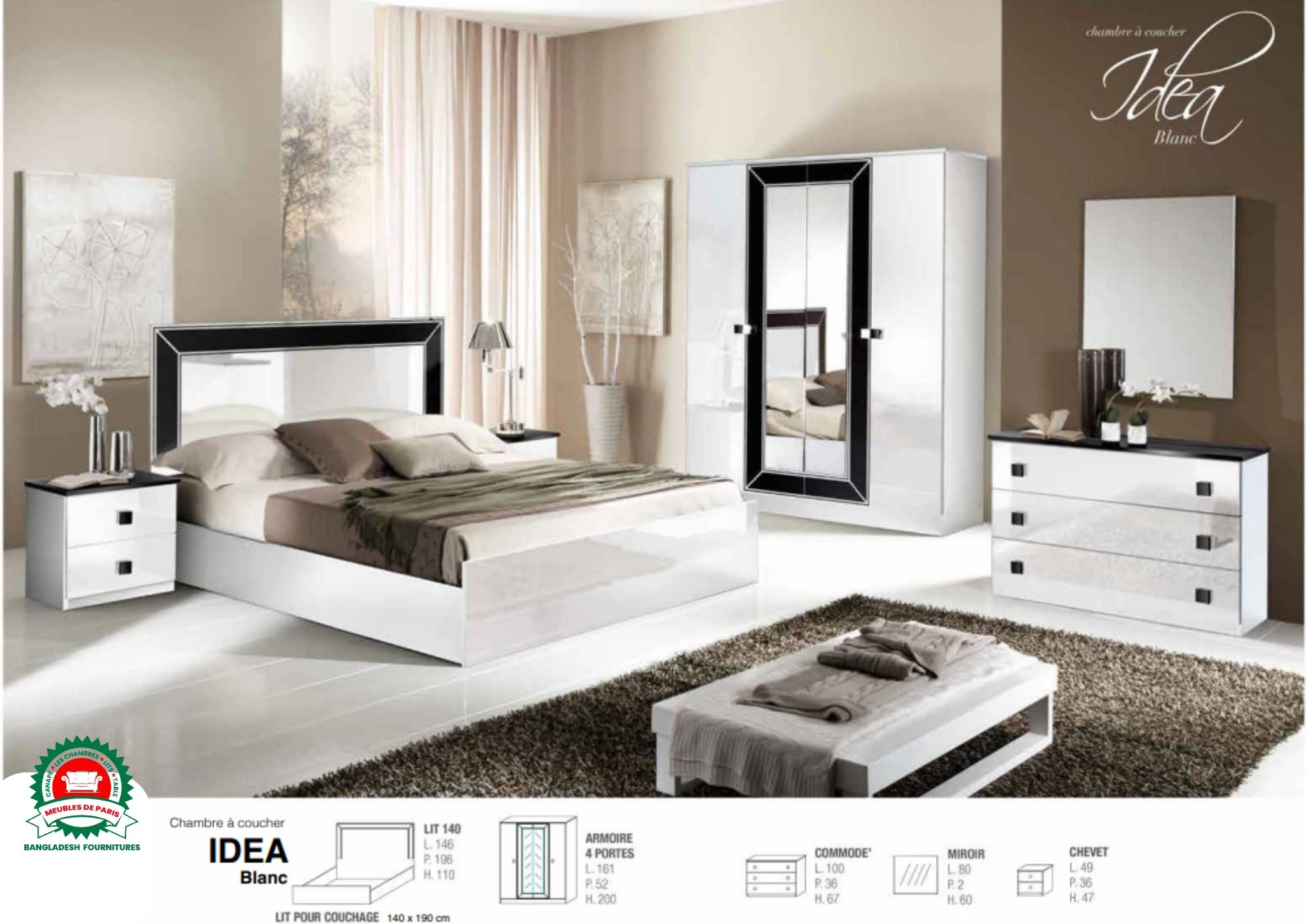 Chambre a Coucher IDEA 140 Blanc