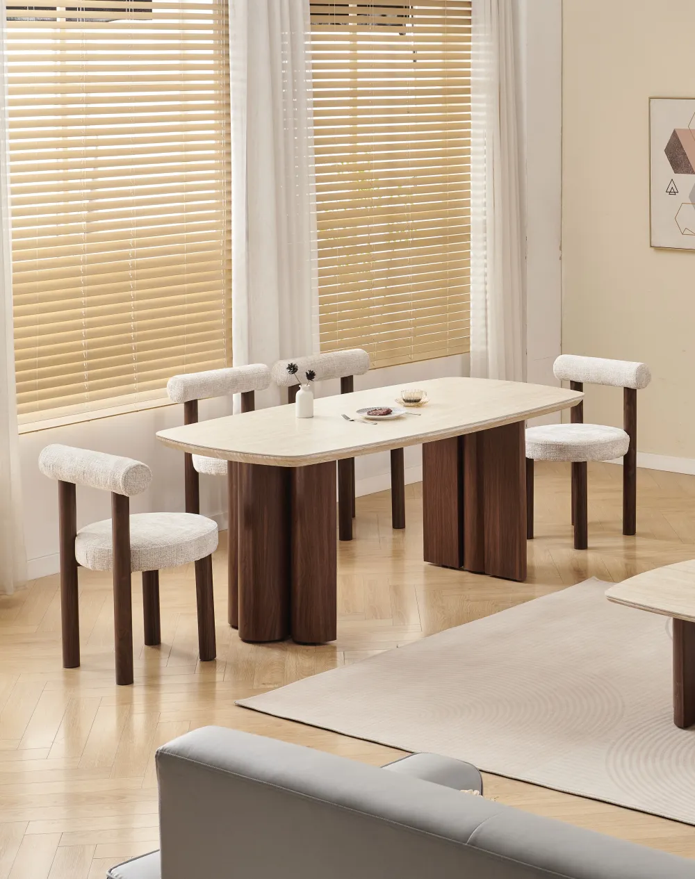 TABLE À MANGER CÉRAMIQUE TRINITY NOYER TRAVERTIN 180
