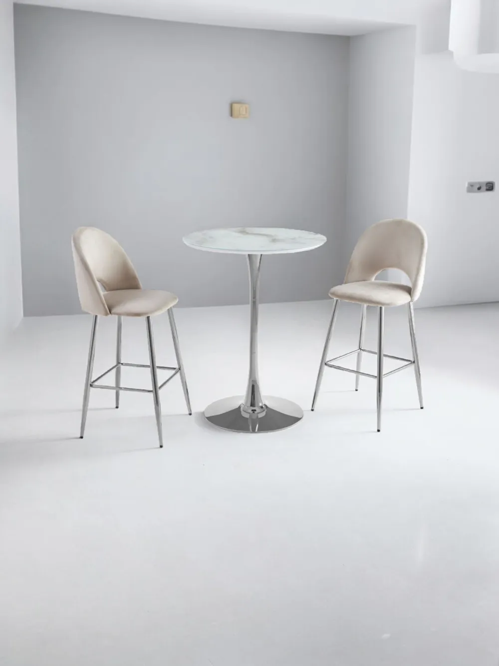 TABLE DE BAR ROSA PIED CHROME 80cm