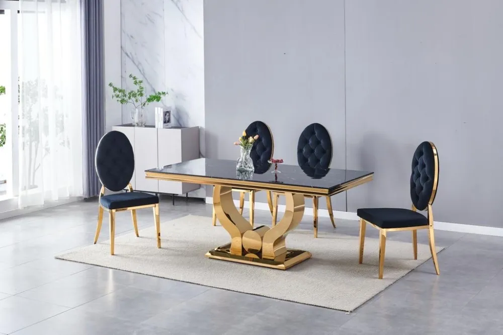 TABLE TROPHEE MARBRE NOIR DORE 150