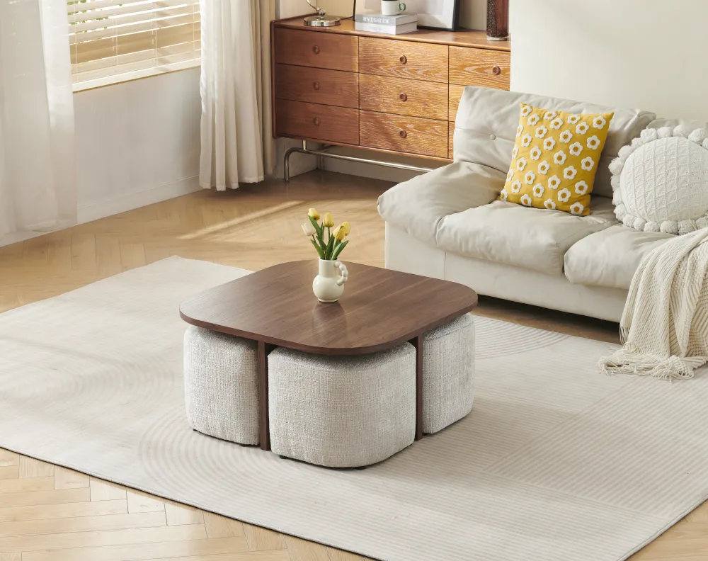 TABLE BASSE MARBELLA NOYER AVEC POUFS