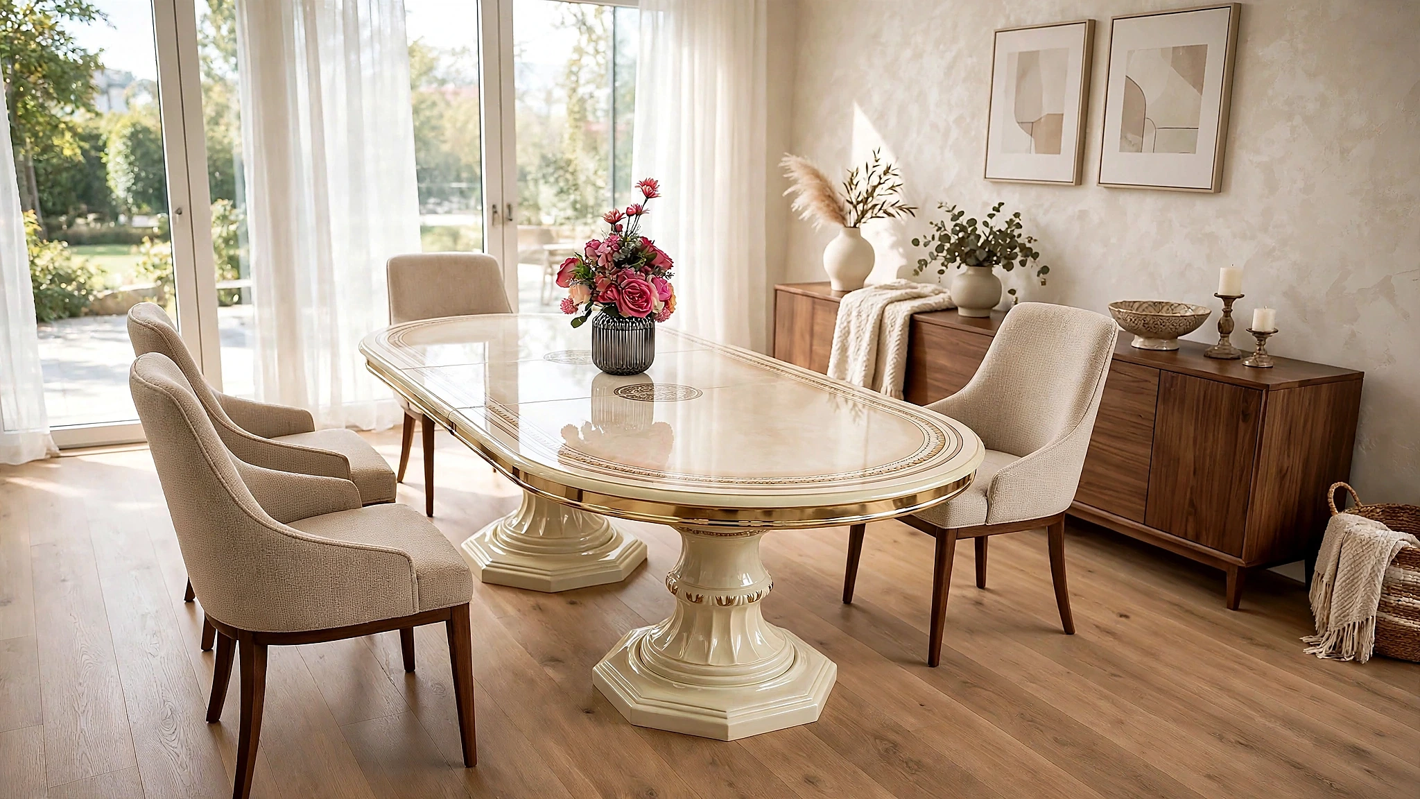 Table A Manger GRETA Beige OVAL Extensible